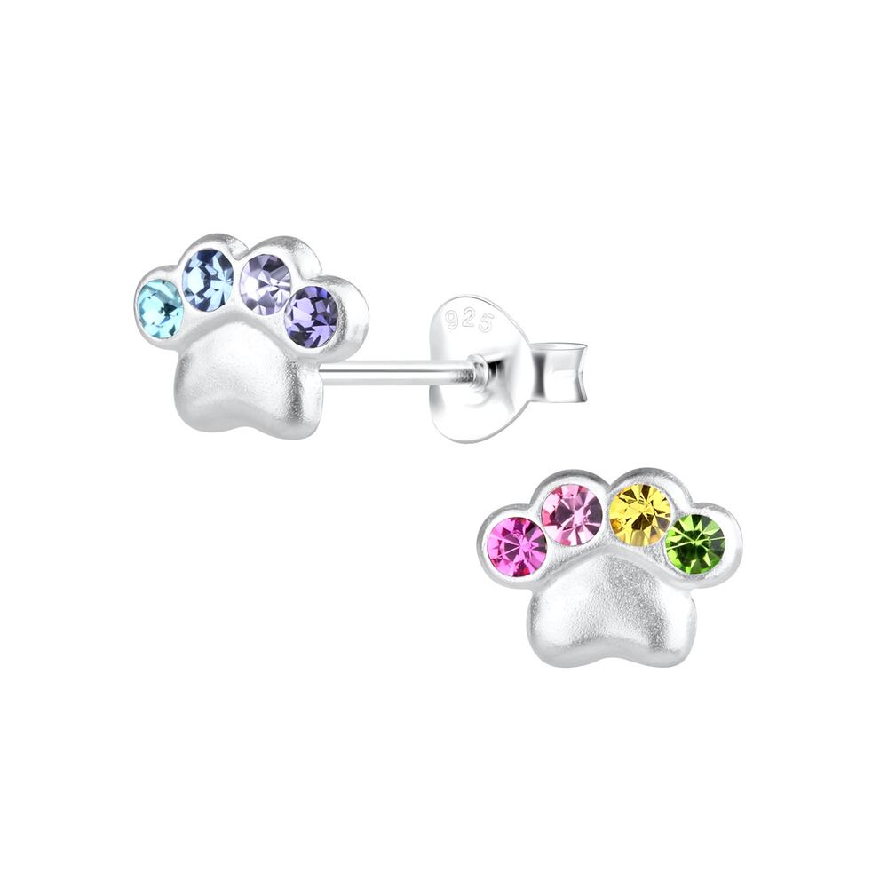 Sterling Silver Paw Print Crystal Earrings